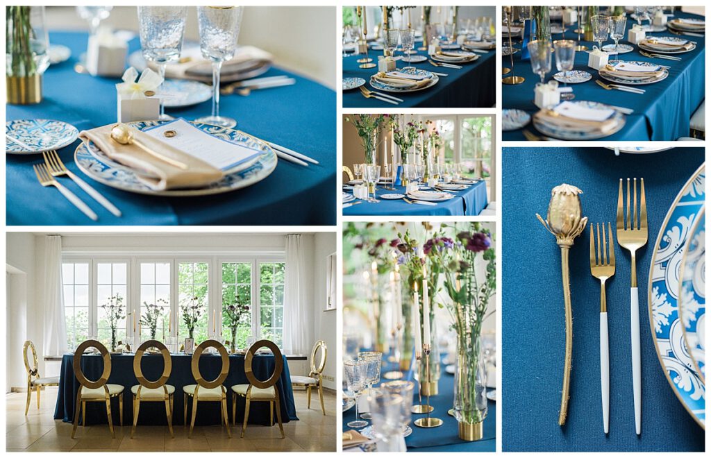 Tischdeko Hochzeitstrends blau gold edel